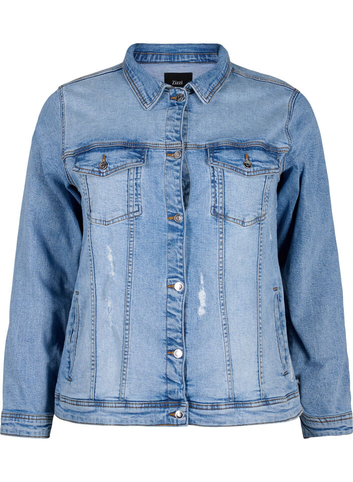 Kort katoenen spijkerjasje, Light blue denim, Packshot image number 0