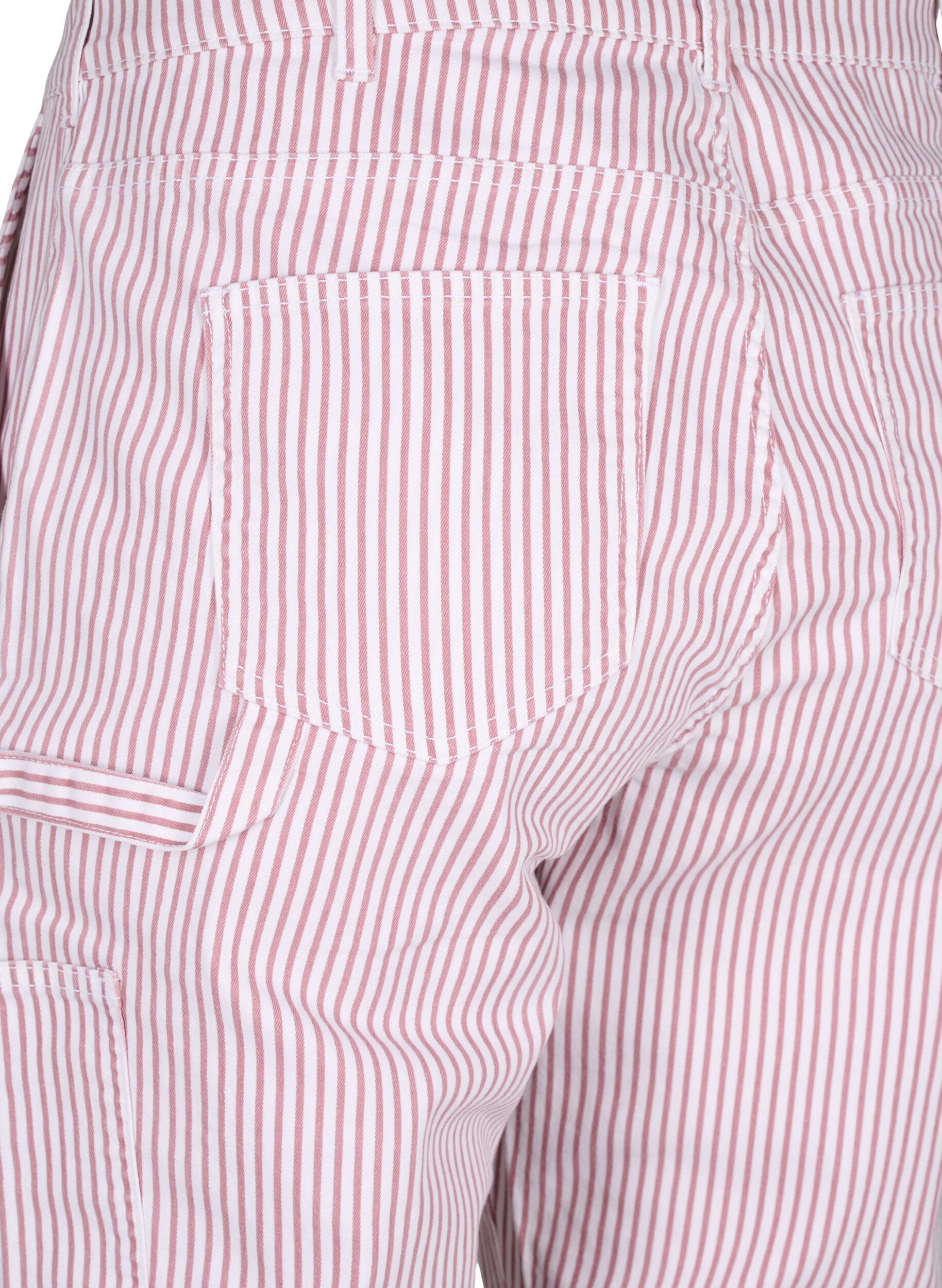 ZizziGestreepte cargo jeans met rechte pasvorm, Rose White Stripe, Packshot image number 3