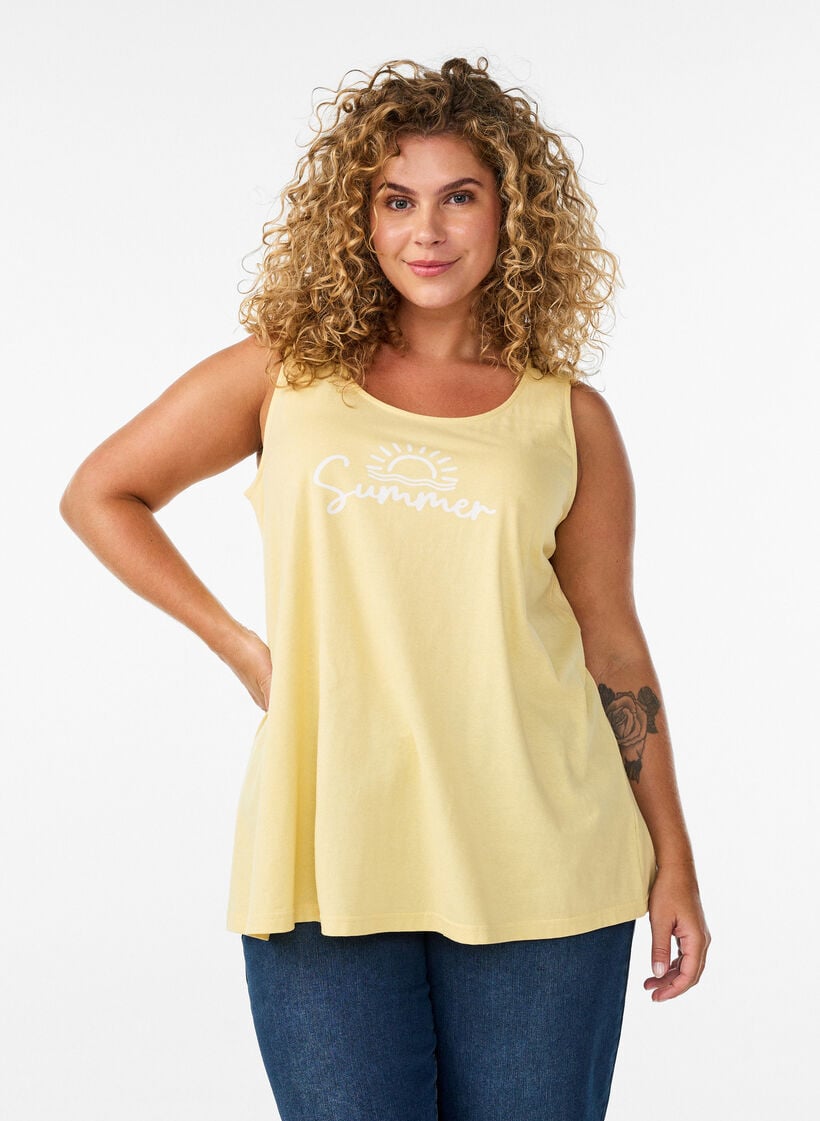 Top en coton avec forme en A, Jaune, Model image number 0