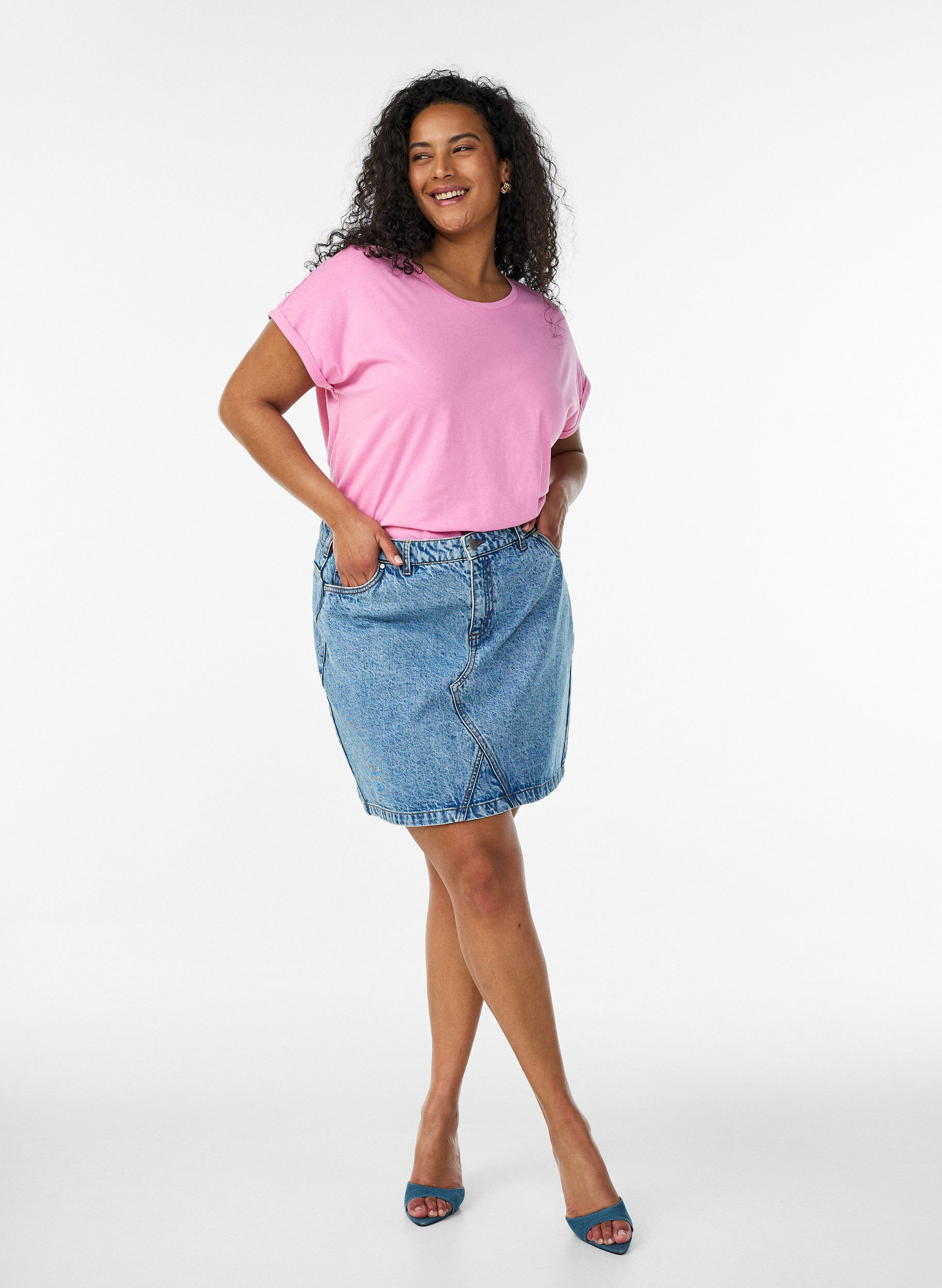 ZizziT-shirt met korte mouwen van katoenmix, Roze, Model image number 1