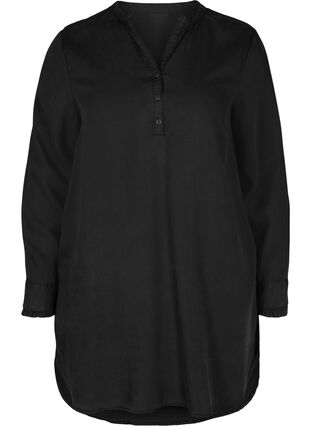 Tuniek met lange mouwen, v-hals en knopen, Black, Packshot image number 0