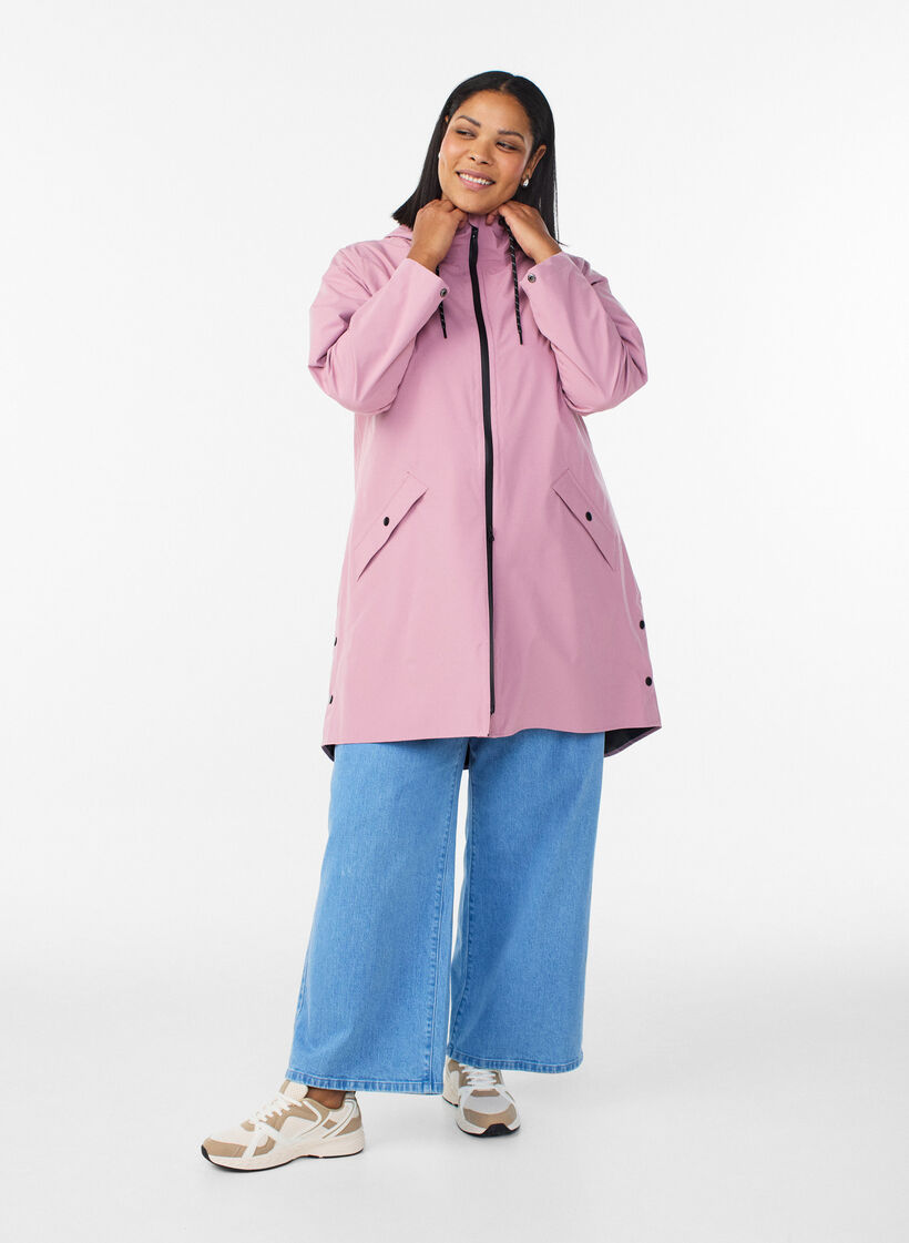 Veste de pluie avec poches et capuche, Rose, Model