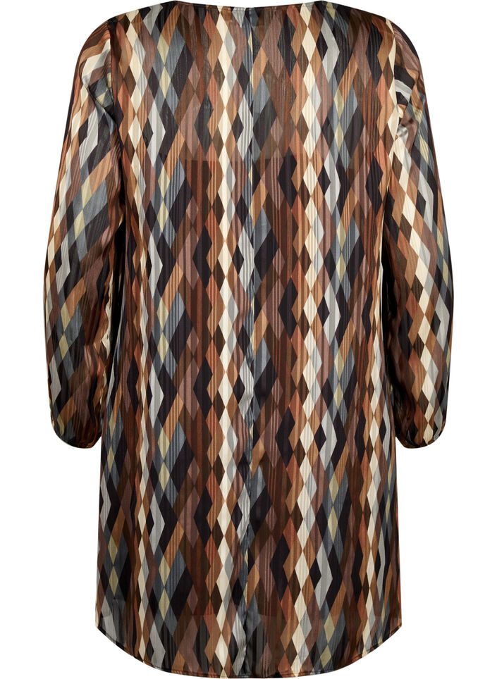 Jurk met lange mouwen, V-hals en print, Earthy Zig Zag, Packshot image number 1