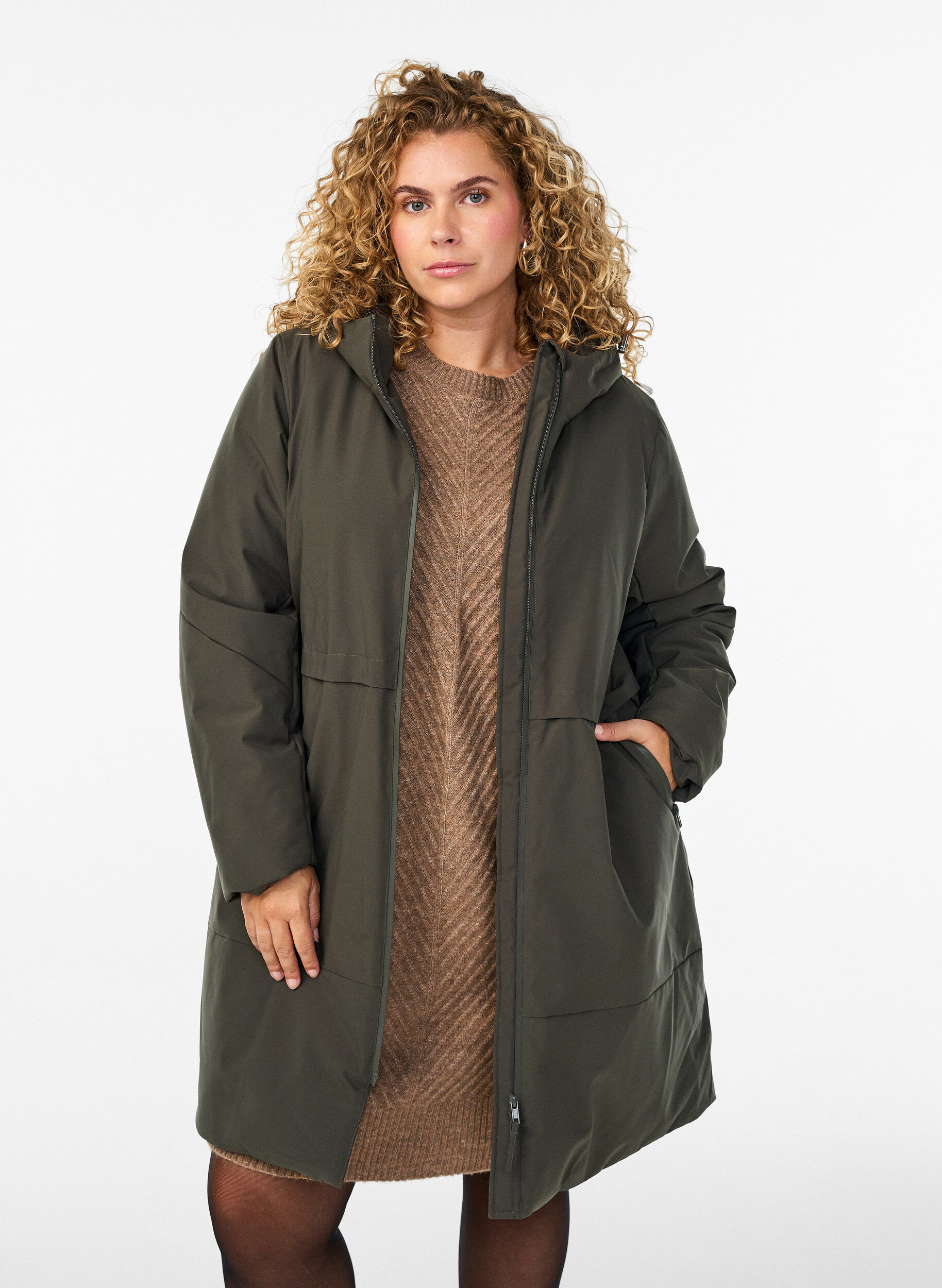 Zizzi Veste d'hiver avec taille ajustable, Vert, Model image number 0