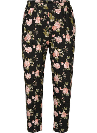 Bas de pyjama fleuri en coton, Black w. Flower, Packshot image number 0