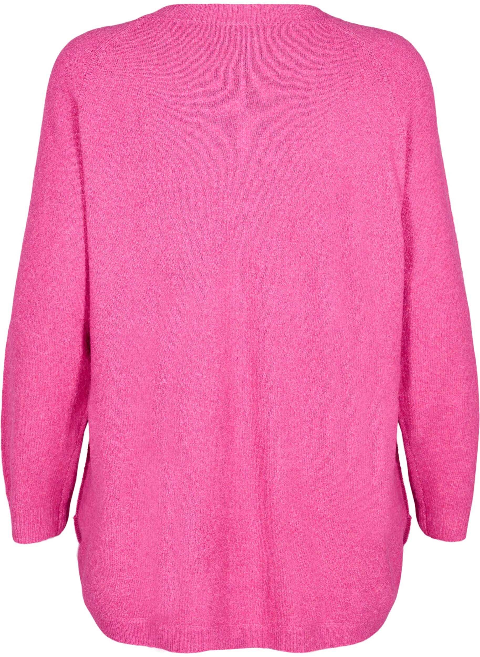 ZizziLange gebreide blouse met knoopdetail aan de zijkant, Raspberry Rose Mel., Packshot image number 1