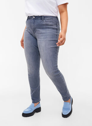 Extra slanke Amy jeans met hoge taille, Grey Denim, Model image number 2