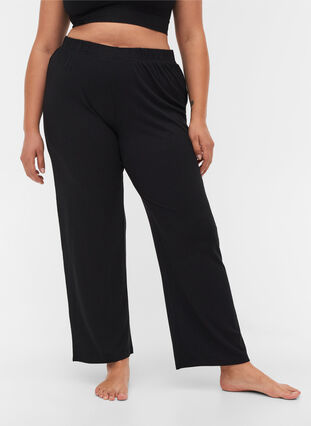 Pantalon ample en matière côtelée, Black, Model image number 2