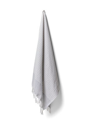Gestreepte handdoek met franjes, Light Grey Melange, Packshot image number 0