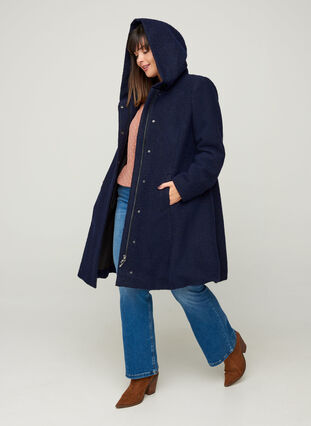 Long manteau en laine, Black, Model image number 3