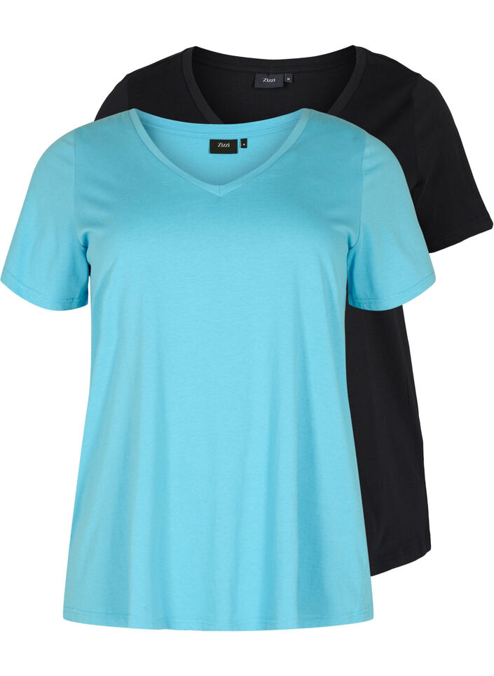 T-shirt basiques 2-pack en coton, Bonnie Blue/Black, Packshot image number 0