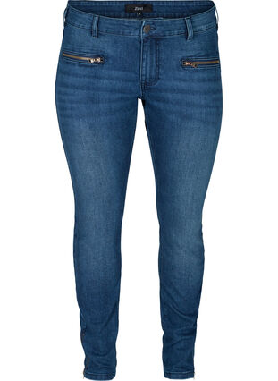 Extra slanke Sanna jeans met rits, Blue denim, Packshot image number 0