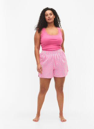 Short pyjama en coton à carreaux, Pink Check, Model image number 3