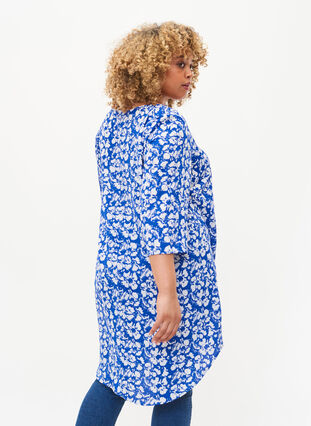 Bedrukte jurk met 3/4 mouwen, Blue White Flower, Model image number 1