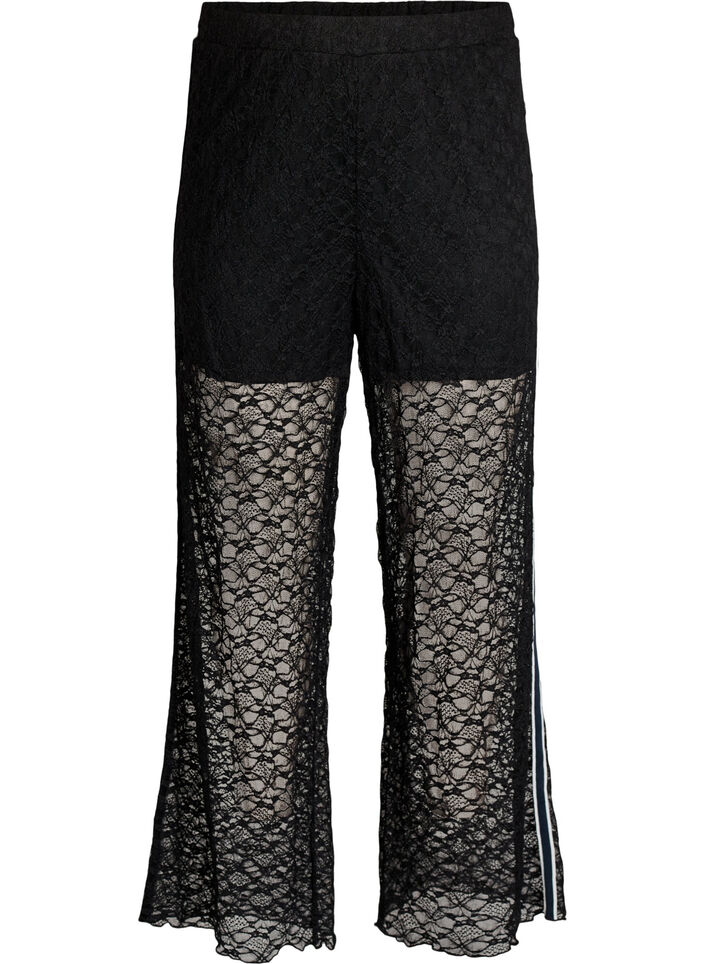 Pantalon &agrave; coupe ample en dentelle transparente, Noir, Packshot image number 0