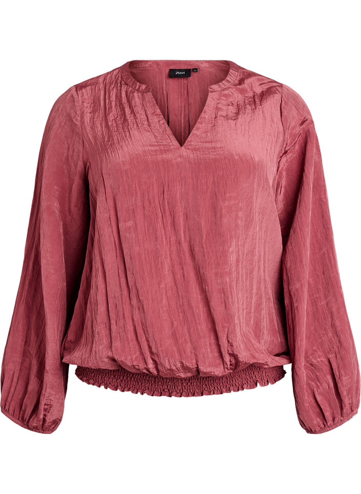 Blouse met V-hals en gekreukte textuur, Roze, Packshot image number 0