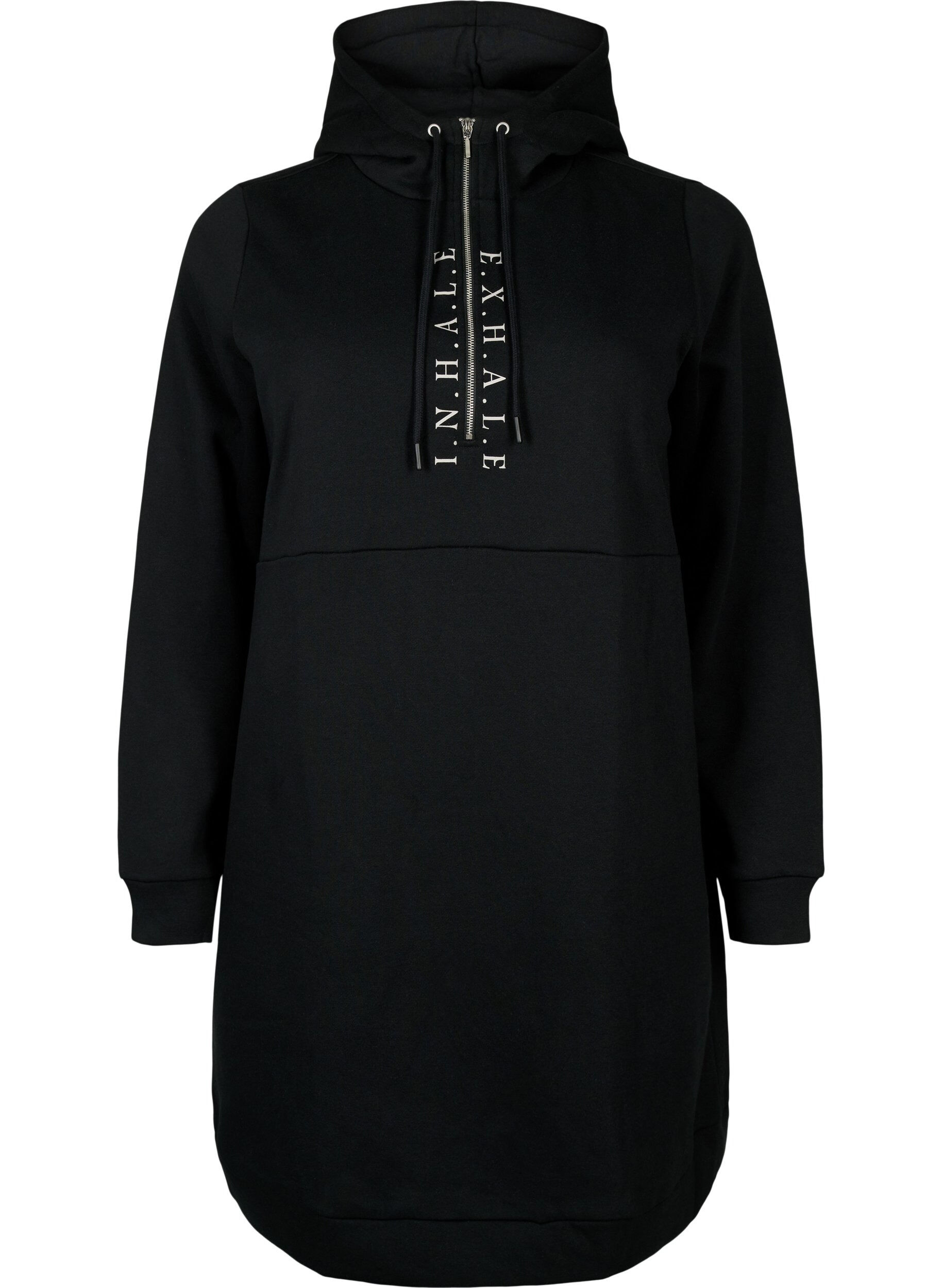 ZizziSportieve sweatshirtjurk met capuchon, Black/Grey, Packshot image number 0