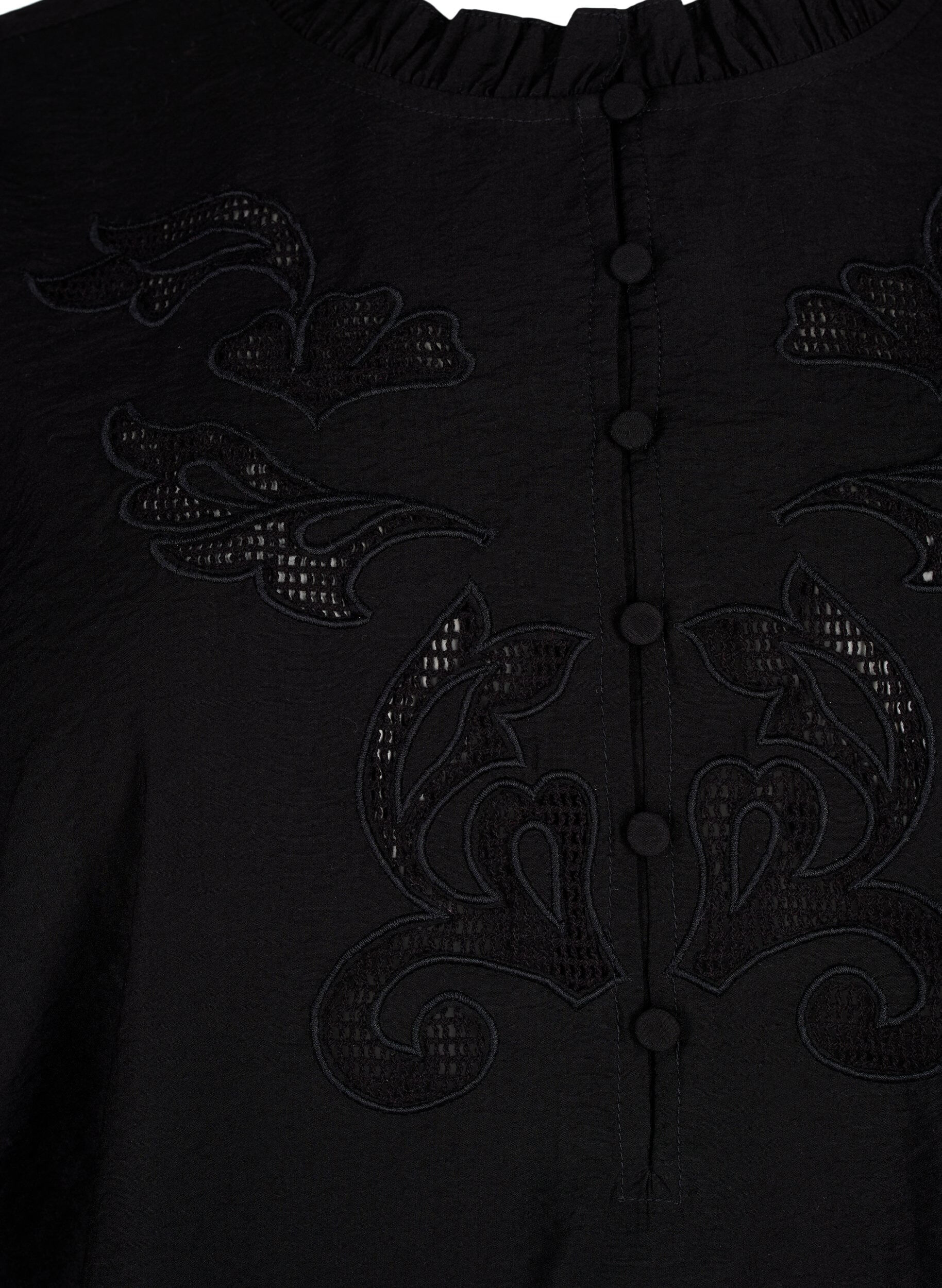 ZizziBlouse met ruches en broderie anglaise, Black, Packshot image number 2