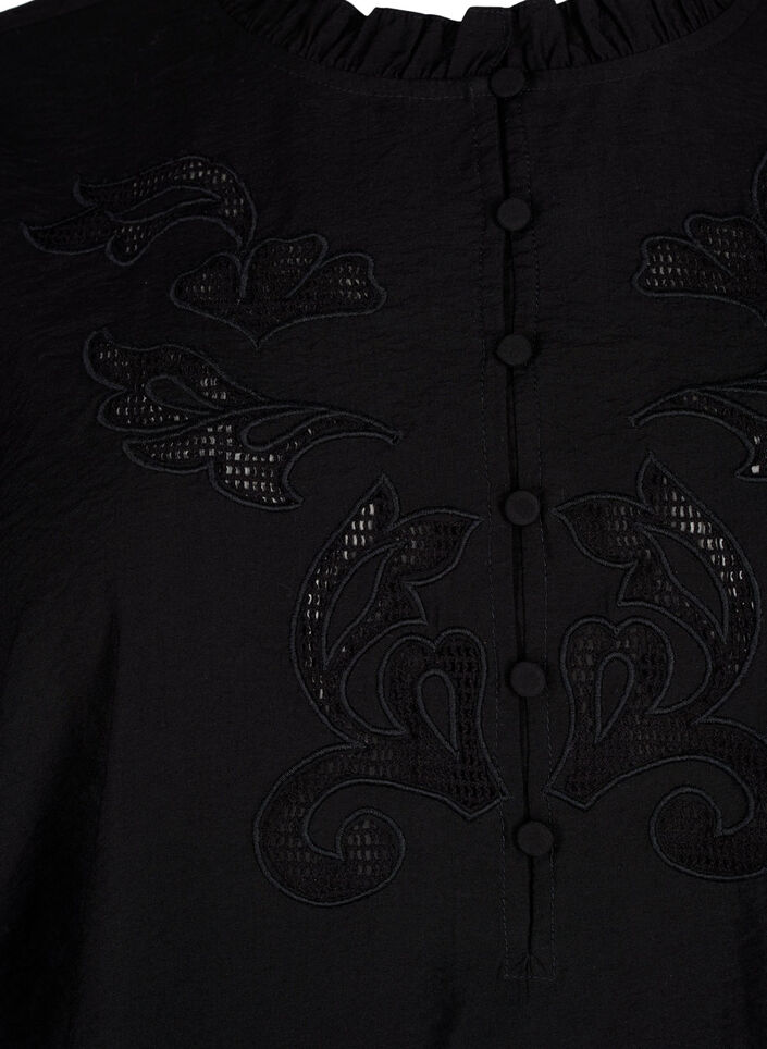 Chemisier avec volants et broderie anglaise, Black, Packshot image number 2