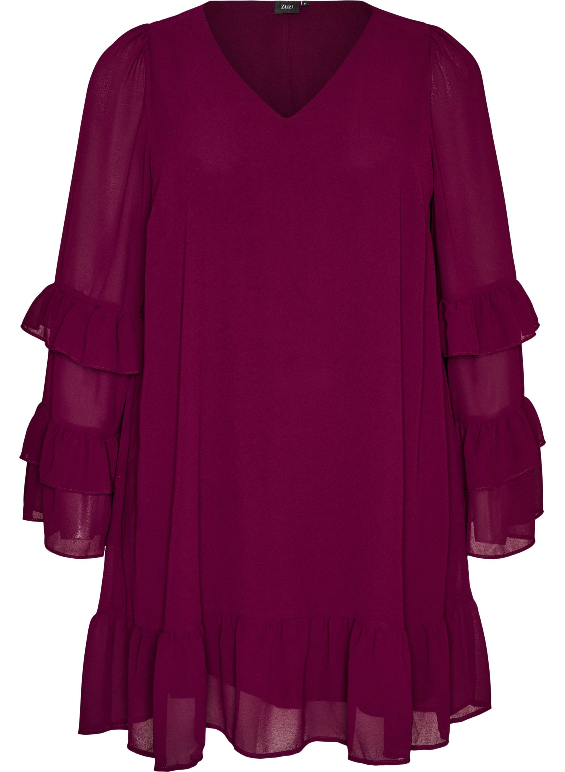 Robe courte avec manches transparentes &agrave; volants