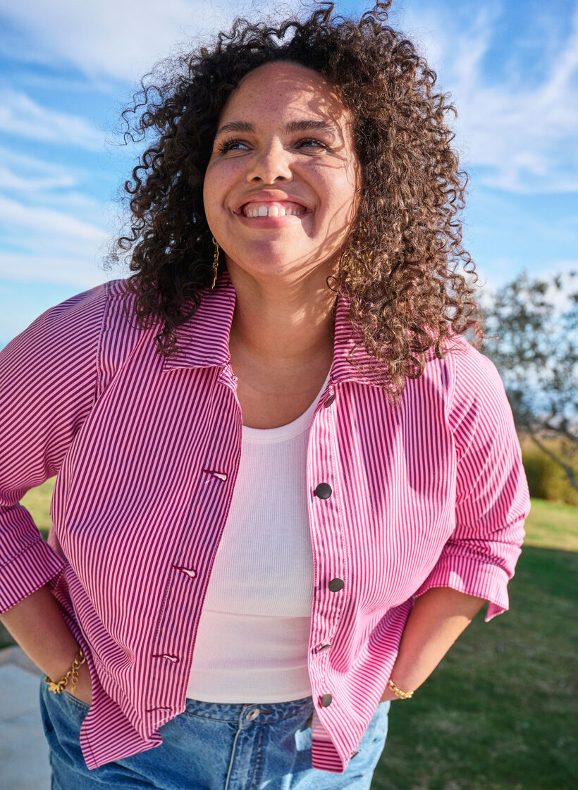 Gestreept shirt met zakken, Rood, Image image number 0