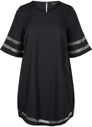 Short-sleeved dress with see-through details, Black, Packshot image number 0