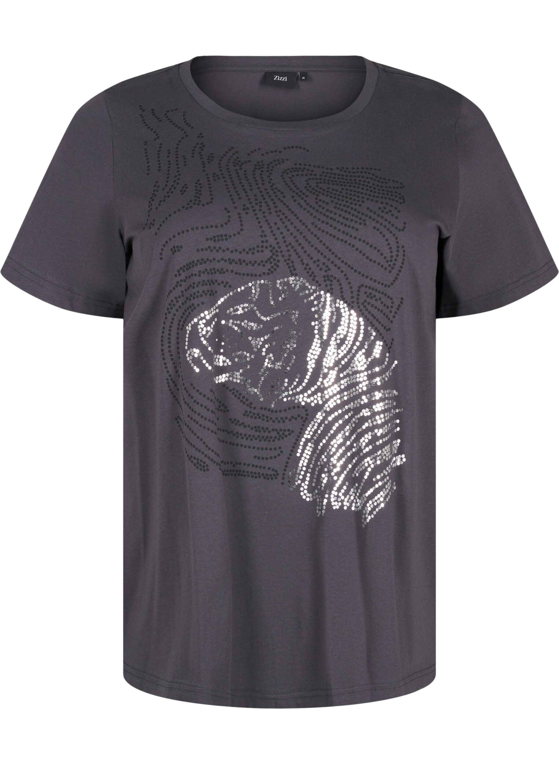 Zizzi T-shirt en coton avec impression, Asphalt w. Tiger, Packshot image number 0