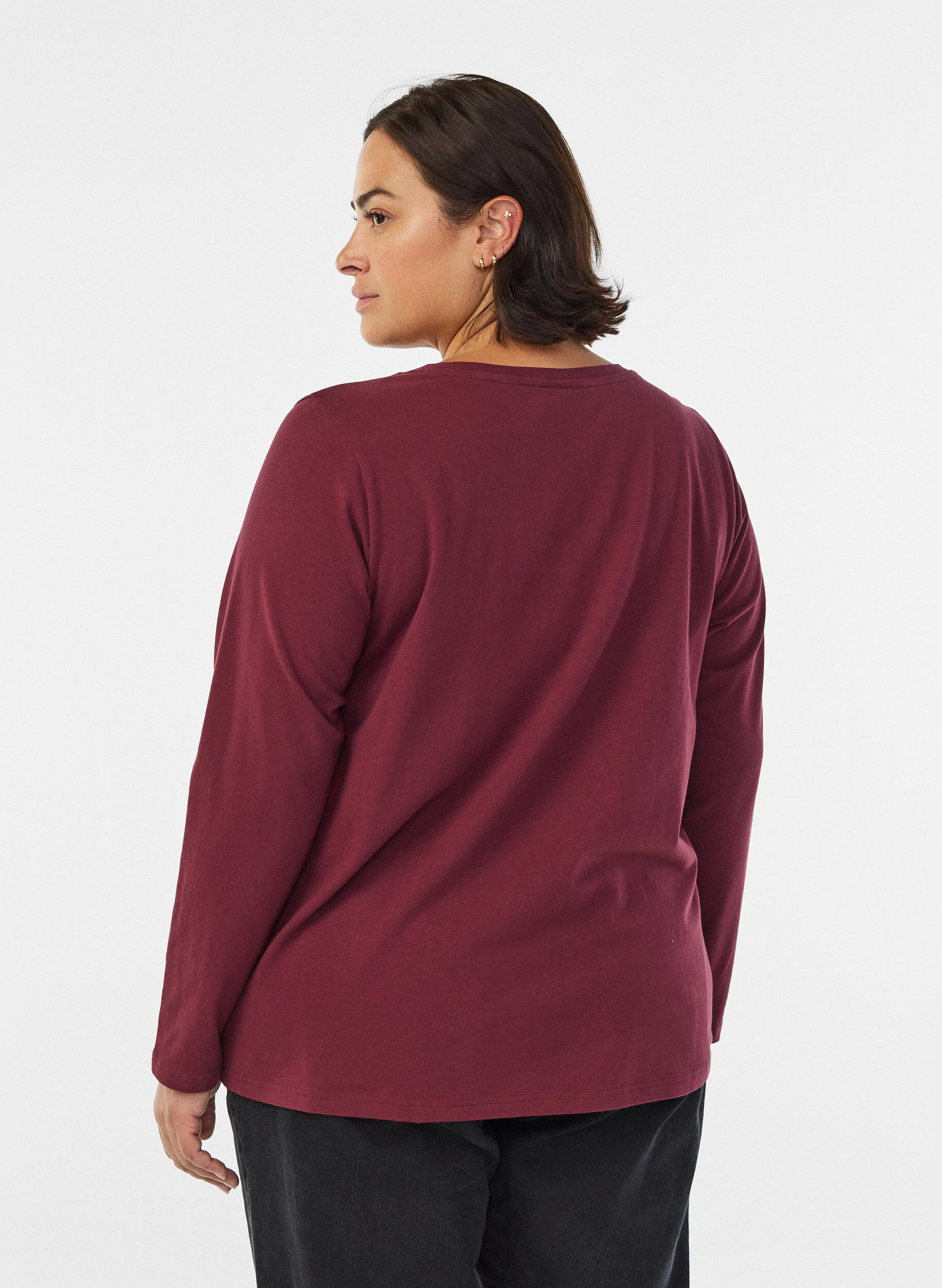 ZizziBasic jerseyblouse met lange mouwen, Donker Bordeaux, Model image number 2