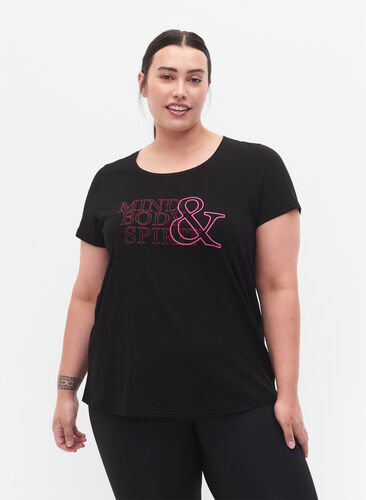 T-shirt de sport avec imprimé, Black w. Mind/Body, Model image number 0