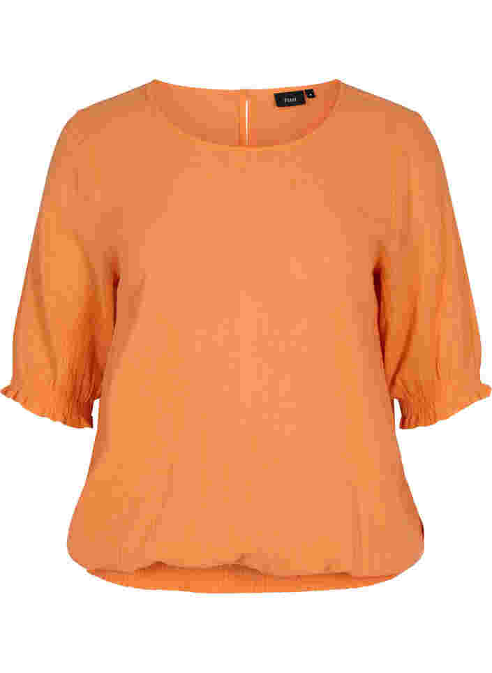 Blouse en coton à manches courtes avec smock, Nectarine, Packshot image number 0