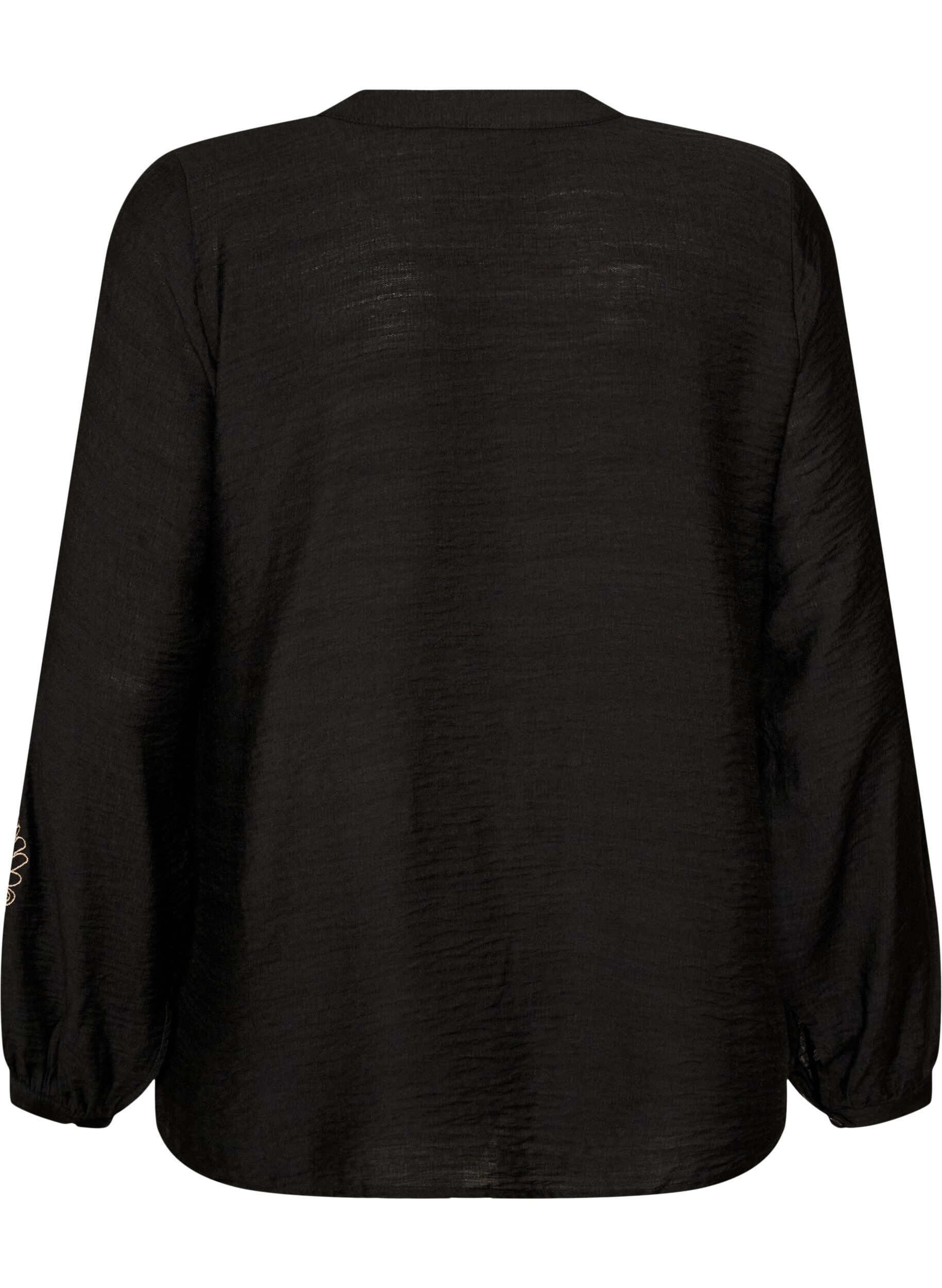 ZizziChemise en viscose avec manches brod&eacute;es, Noir, Packshot image number 1