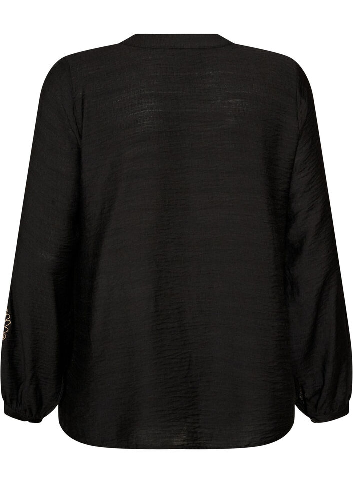 Chemise en viscose avec manches brod&eacute;es, Noir, Packshot image number 1