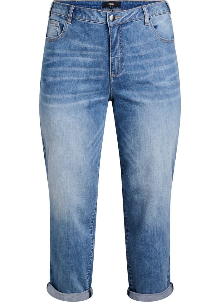 Jean 7/8 retrouss&eacute; et taille haute, Bleu, Packshot image number 0