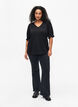 Blouse met V-hals en gaatjespatroon, Black, Model image number 2