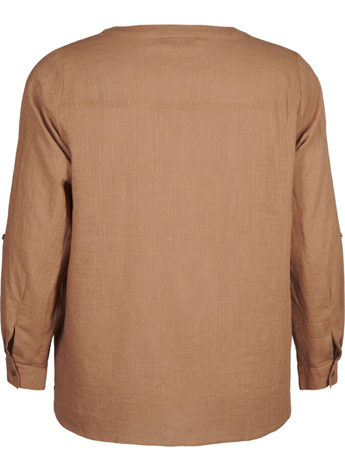 Katoenen overhemdblouse met V-hals, Coca Mocha, Packshot image number 1