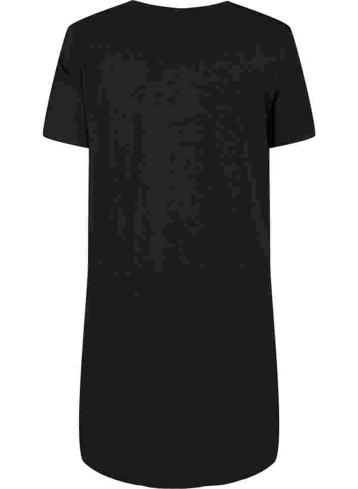 Robe de nuit à manches courtes col en V, Black, Packshot image number 1