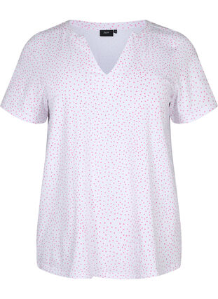 T-shirt en coton avec des points et un col en V, B.White/S. Pink Dot, Packshot image number 0