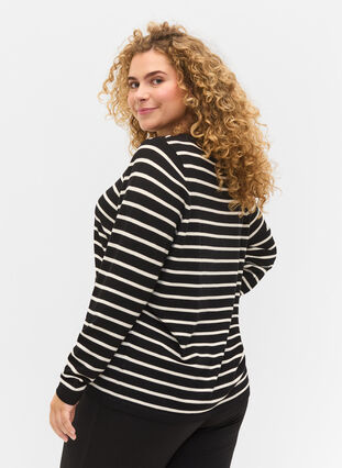 Top en viscose tricoté à manches longues, Black W/Stripes, Model image number 1