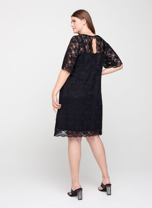 Kanten jurk met korte mouwen, Black, Model image number 1