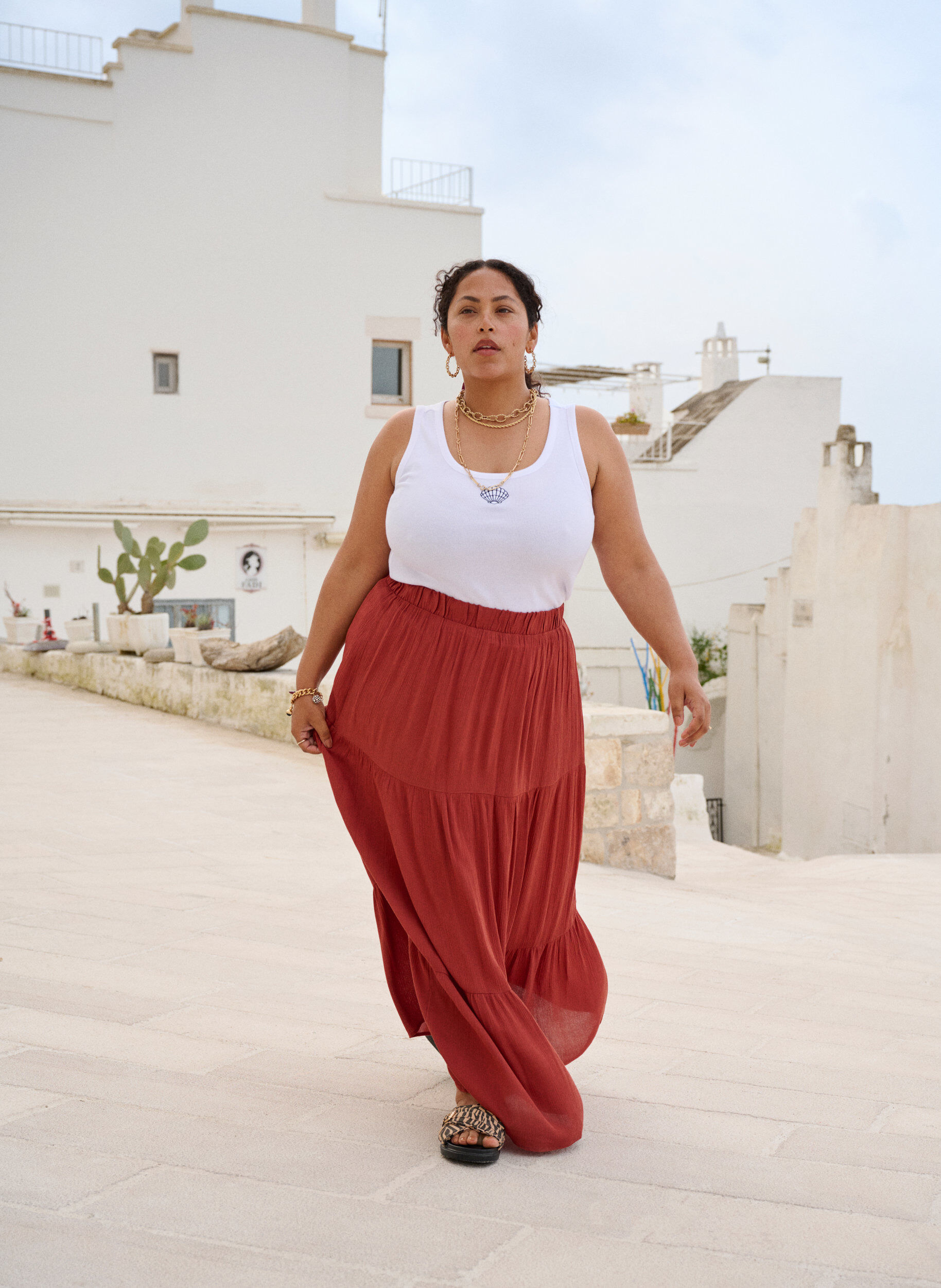 ZizziJupe longue &agrave; taille &eacute;lastiqu&eacute;e, Rouge, Image image number 0