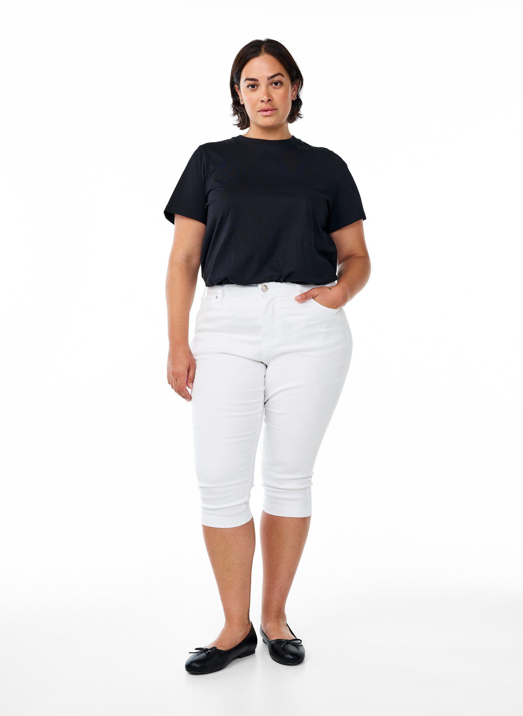 High waist Amy capri jeans met super slim fit, Wit, Model