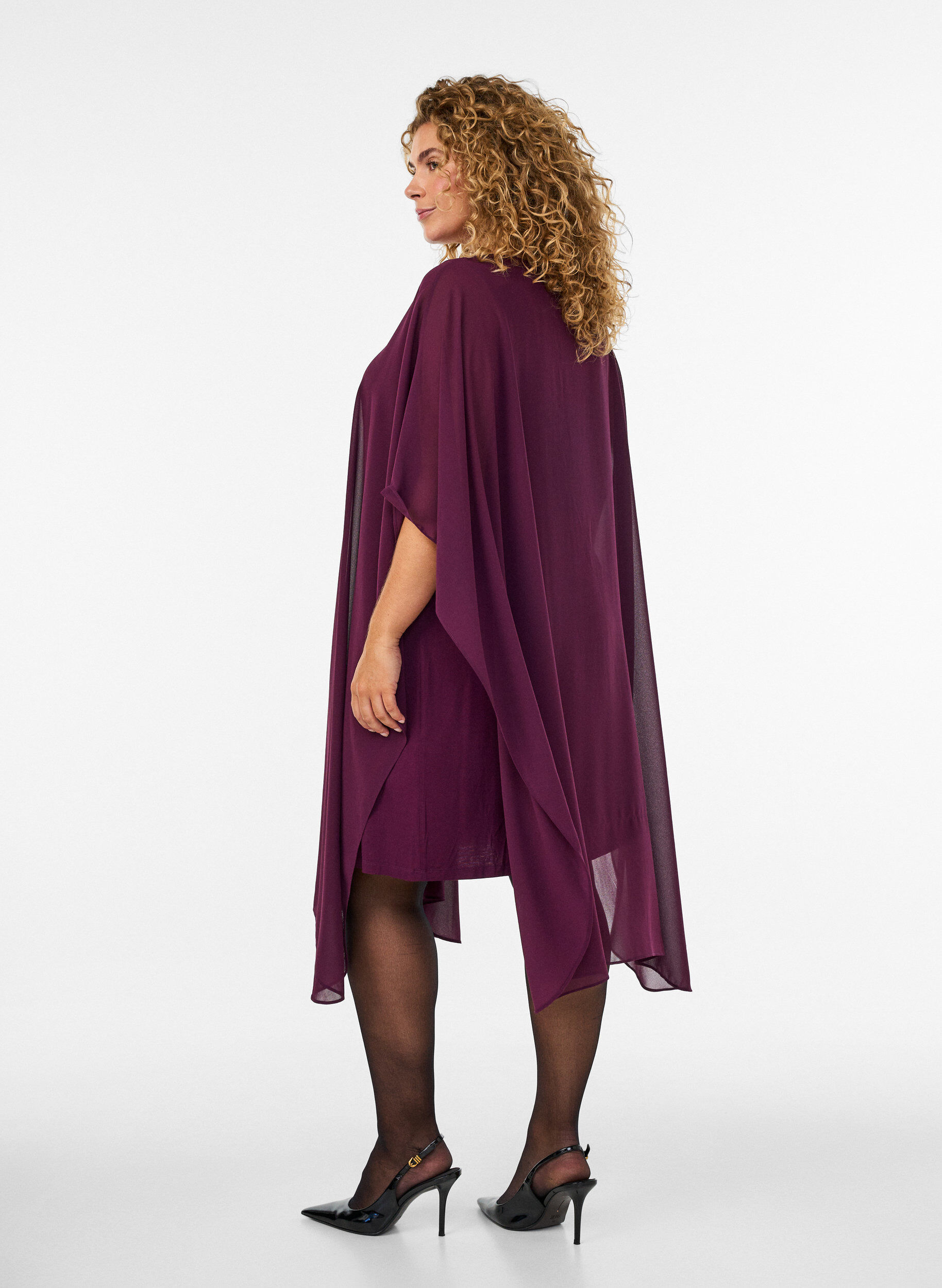 ZizziKorte chiffon jurk met V-hals, Paars, Model image number 1
