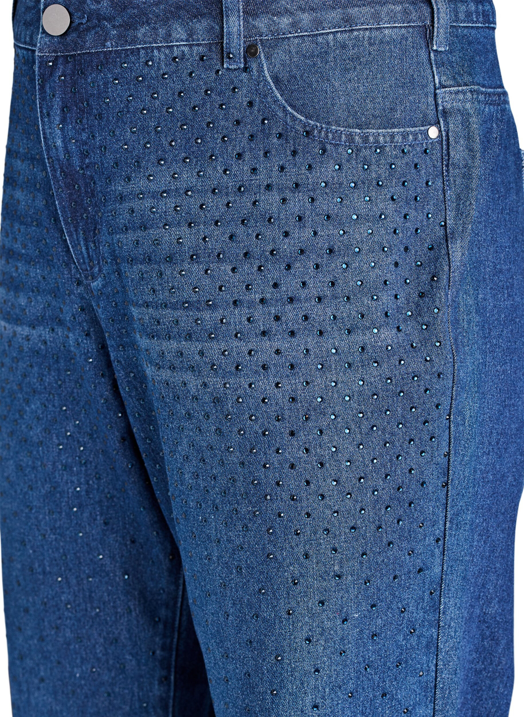 ZizziStraight-fit jeans met rhinestones en een hoge taille, Blauw, Packshot image number 2