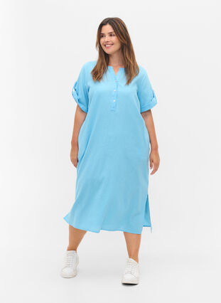 Robe chemise longue à manches courtes, Alaskan Blue, Model image number 2