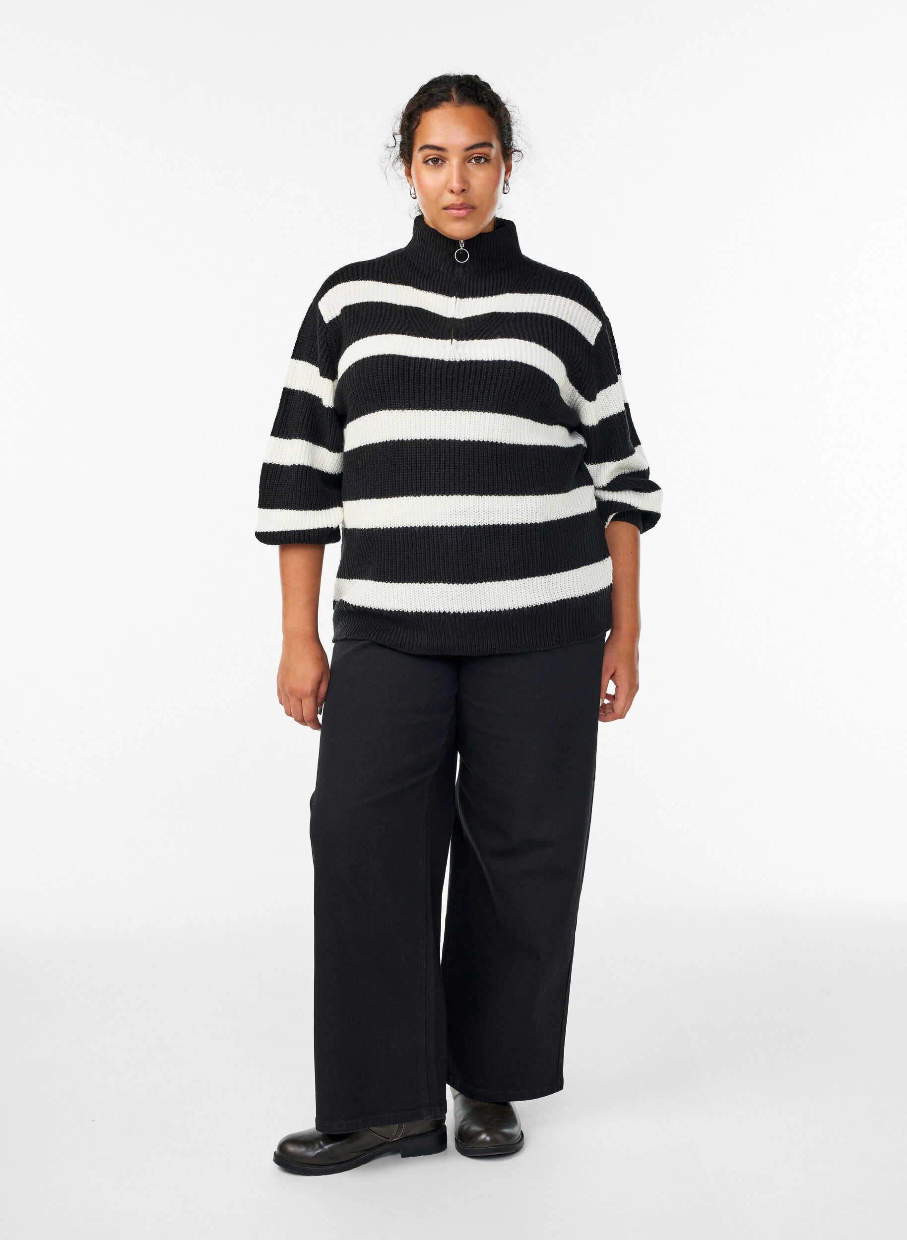 ZizziPull en tricot avec col haut et fermeture &eacute;clair, Noir, Model image number 1
