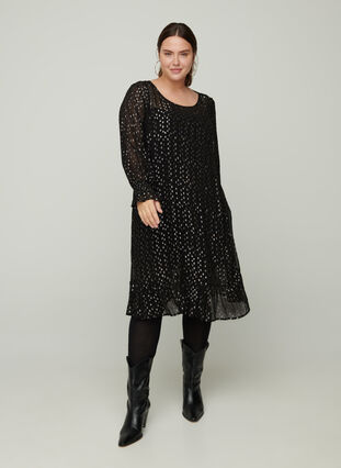 Viscose jurk met lange mouwen, Black, Model image number 2