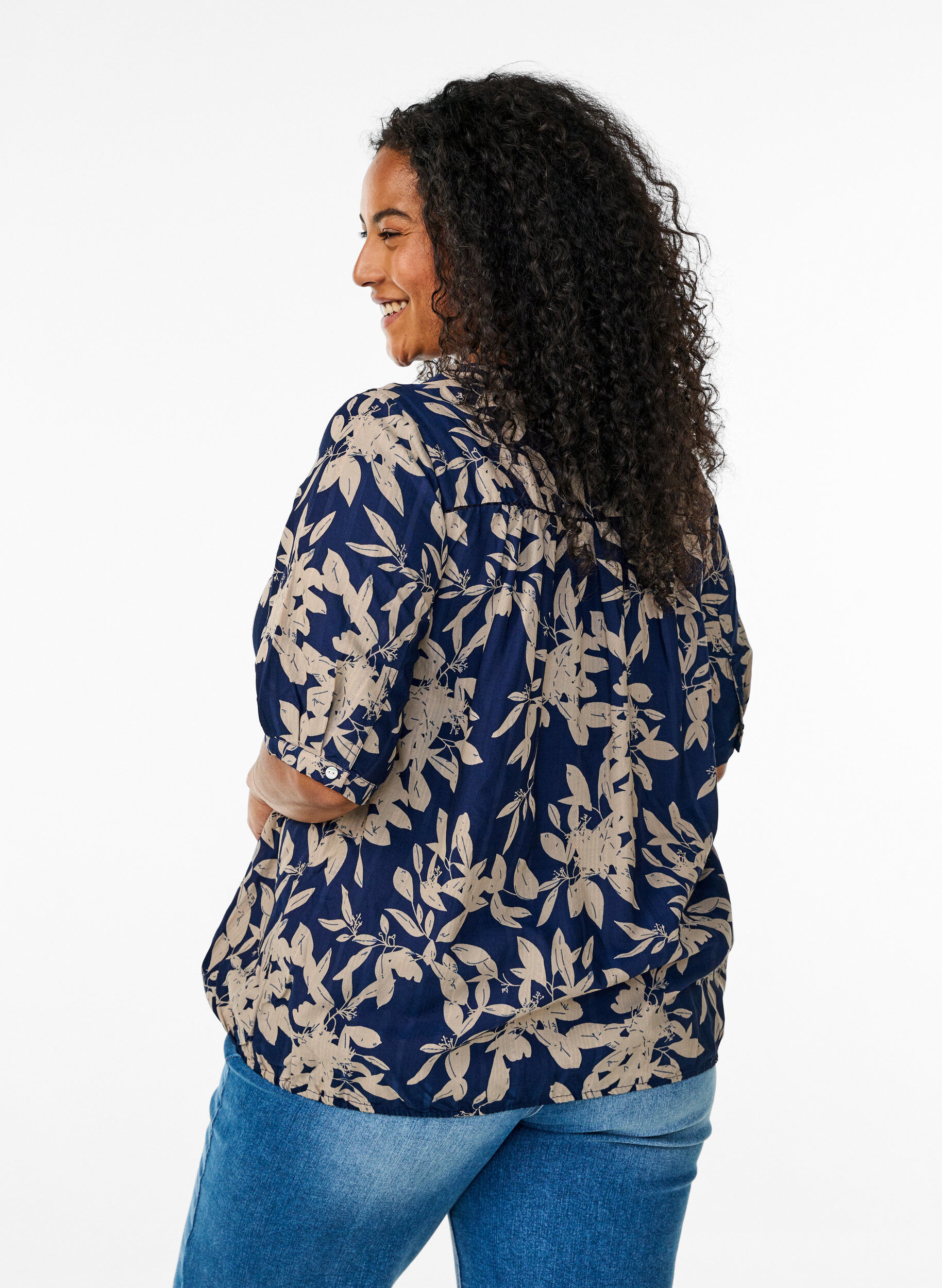 ZizziBlouse met print en 1/2 mouwen, Blauw, Model image number 2
