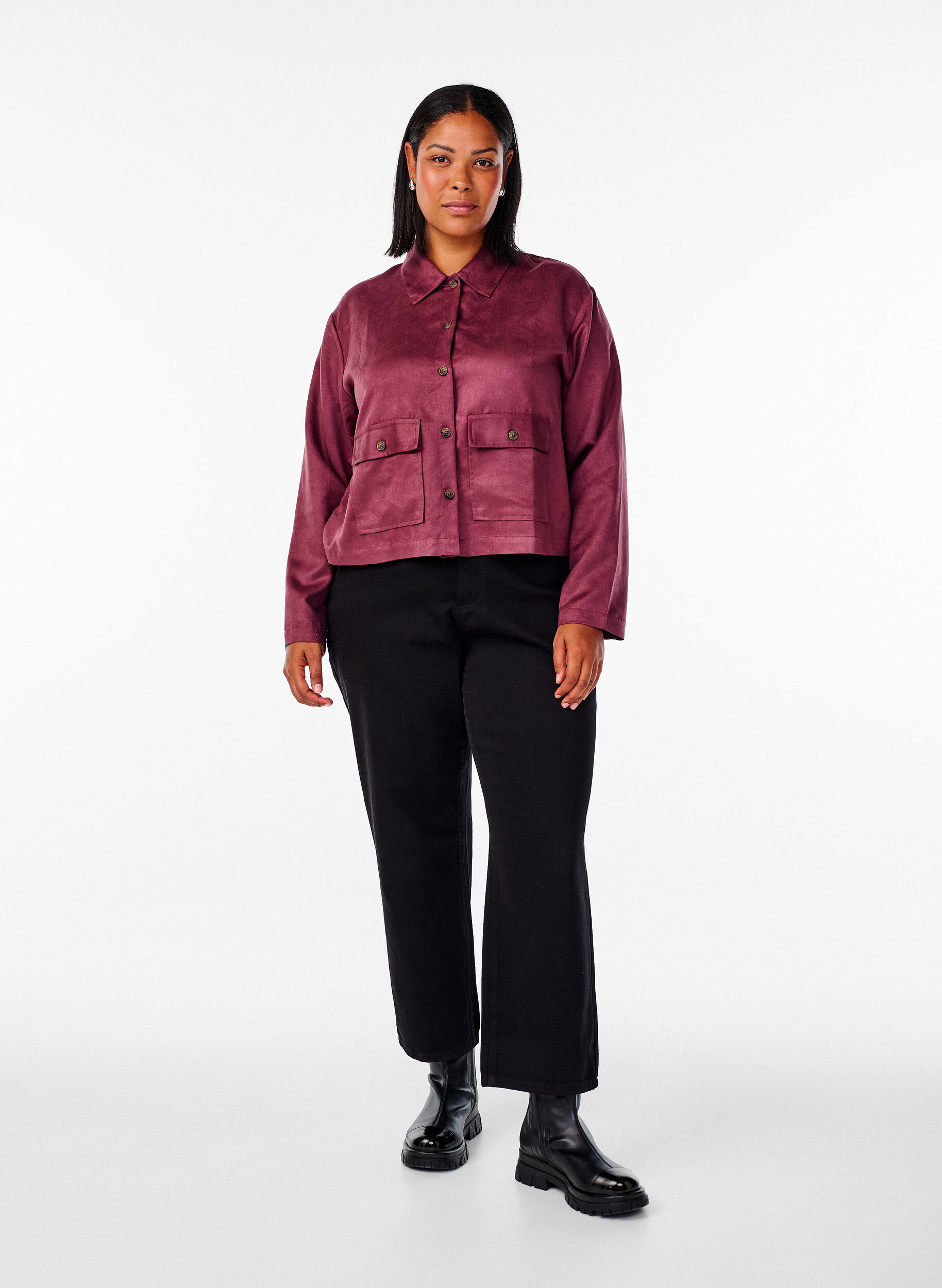 ZizziKorte jas van imitatie su&egrave;de met zakken, Rood, Model image number 1