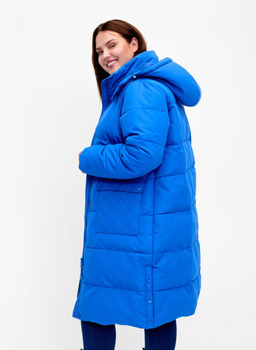 Longue veste polaire avec poches et capuche, French Blue, Model image number 1