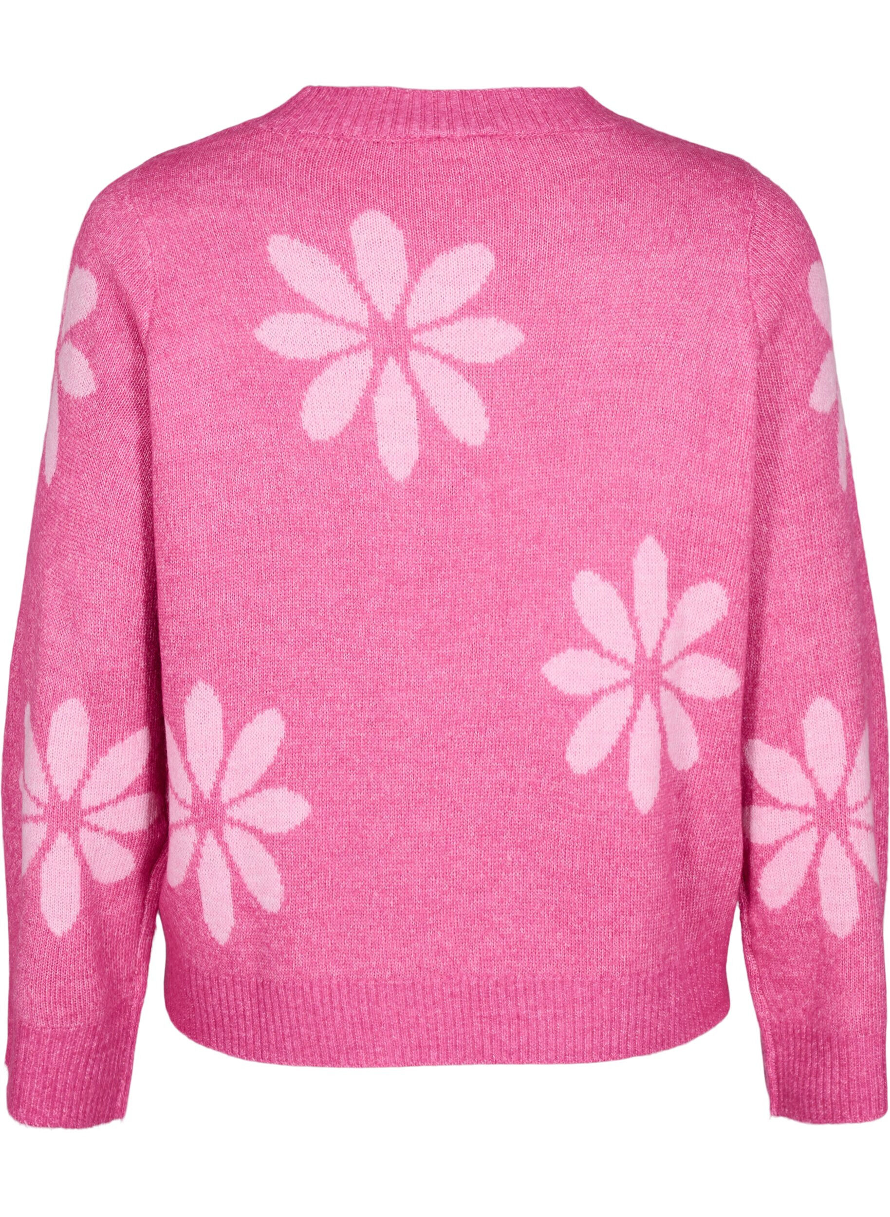 ZizziGebreide blouse met bloemen, Raspberry Rose Comb, Packshot image number 1